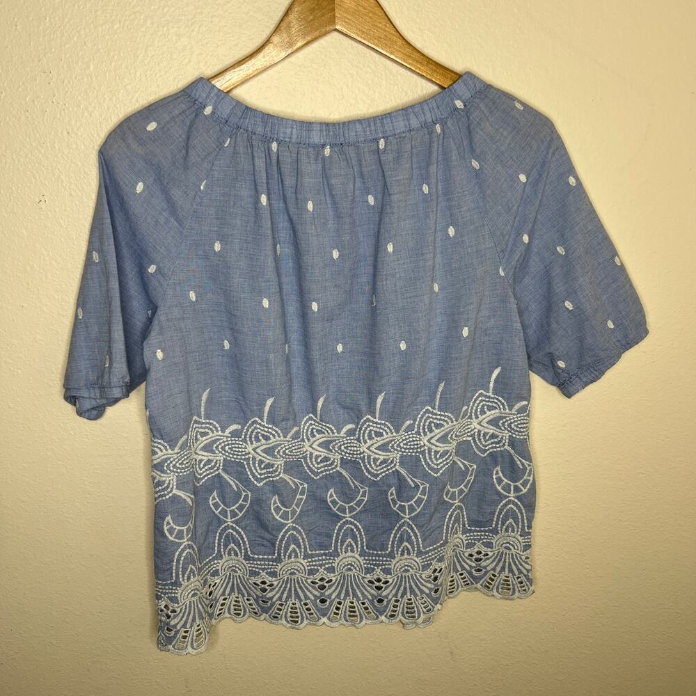 Talbots Light Blue Off Shoulder Embroidered Eyelet Top Medium - Picture 6 of 9